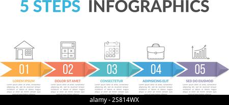 Infografik-Vorlage mit vier Schritten mit Pfeilen, Vektorgrafik eps10-Illustration Stock Vektor