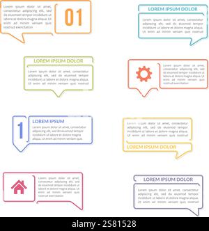 Flache, farbige Sprechblasen mit Platz für Text und Titel oder Symbole, Benutzeroberflächenelemente festgelegt, Vektorgrafik eps10 Stock Vektor