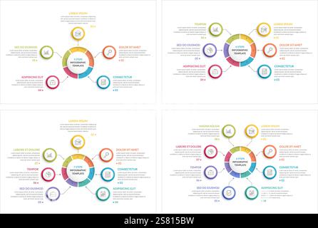 Infografikvorlagen mit fünf, sechs, sieben und acht Elementen, Prozessdiagrammen, kreativen Business-Infografiken, Vektorgrafiken eps10-Illustration Stock Vektor