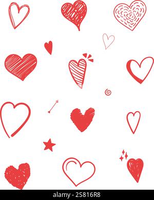 Satz von roten Hand gezeichneten Herzen für Valentinstag, Hochzeit und andere Ereignisse, Vektor eps10 Illustration Stock Vektor