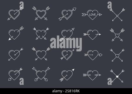 Herzen mit Pfeilen für Valentinstag oder Hochzeit Design, 20 Linien Symbole, Vektor eps10 Illustration Stock Vektor