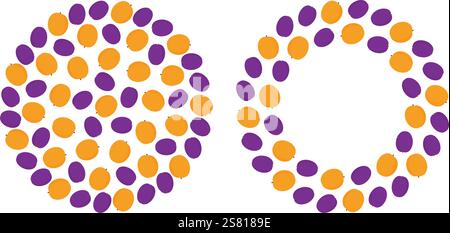 Pflaumen und Aprikosen Kreisförmige Hintergründe und runder Rahmen Kopierraum Vorlagenset 2 Sommer Fond. Isolierte Vektor-Illustration gesunde Essen Karten, Broschüren, Poster oder Web Promo Banner, Etikett Tag Stock Vektor