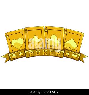 Pokerkarten, umgeben von einem Band, Pokersymbole von Herz, Diamant, Verein und Ass Stock Vektor