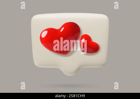 Sprechblase mit Herzen soziale Medien wie Benachrichtigung oder Liebesbotschaft 3D-Symbol für Valentinstag Stock Vektor