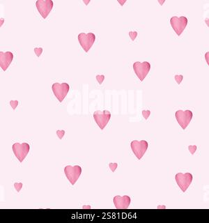 Nahtloses Muster mit rosafarbenen Herzen. Für romantische oder Valentinstag-Designs. Stockfoto