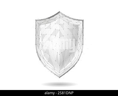 Schild. Abstrakte Vektor-3D-Abschirmung isoliert auf blau. Datenschutz, Unternehmenssicherheit, Systemsicherheit, websicheres Konzept. Virenschutz Stock Vektor