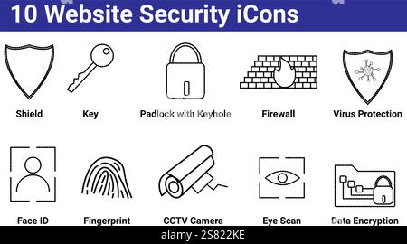 10 Symbole für die Website-Sicherheit festgelegt Stock Vektor