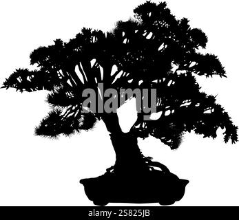 Silhouetten von Kiefern, Silhouette von Bonsaibäumen Stock Vektor