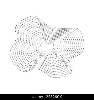 Geografische Linienkarte mit topografischem Kartenhintergrund. Vektor des organischen Rippellinienformmusters mit Topographiekreisen. Dynamische wellenförmige schwarze Formen. Stock Vektor