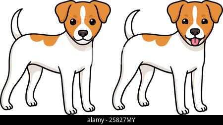 Lustiger Cartoon Terrier Hund steht. Lächelnd und streckte die Zunge aus. Niedliche Vektor-ClipArt-Illustration. Stock Vektor