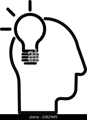 Kopf mit Glühlampe, Idee, Innovation - Symbol Stock Vektor