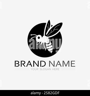 Bienen- und Honiglogovektor-Design und Insektentier-Illustration Stock Vektor