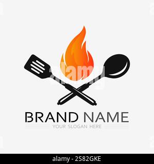 KÜCHE UND KOCH LOGO FOOD ICON RESTO UND CAFE DESIGN VEKTOR Stock Vektor