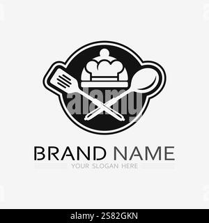 KÜCHE UND KOCH LOGO FOOD ICON RESTO UND CAFE DESIGN VEKTOR Stock Vektor