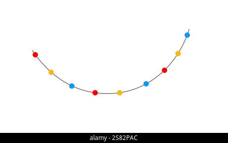 Weihnachten bunte Lichter lockige Kordelgirlande einfaches handgezeichnetes Vektorbild, flaches Cartoon-Bild für den Winter Neujahr, Design für Geburtstagsveranstaltungen Stock Vektor
