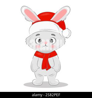 Niedliches Kaninchen in einem Weihnachtsmann-Hut. Stock Vektor