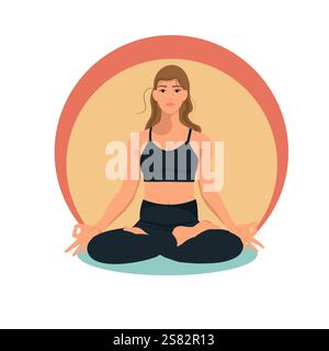 Frau gesichtslos Yoga-Übungen, Meditation in Lotusposition. Internationaler Yoga-Tag. Stock Vektor
