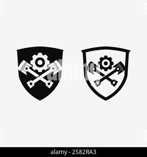 Maschinenmotor und Schwermaschinen Logos Design Symbol Zeichen Vektor Illustration Stock Vektor