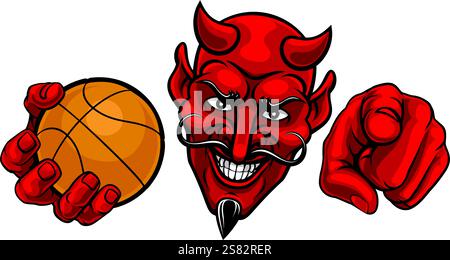 Devil Basketball Ball Sport Team Maskottchen Illustration Stock Vektor
