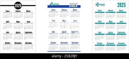 Vertikaler einfacher Taschenkalender auf 2025 Jahre, spanisch. Stock Vektor