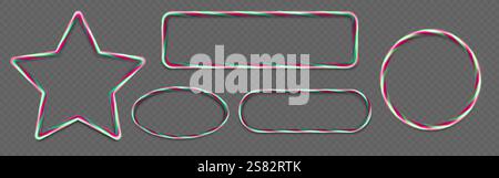 Zuckerrohrrahmenkollektion in roter und grüner Spirale. Geometrische Formen – Stern-, Rechteck-, Oval- und kreisförmige Süßwarenlinien. Dekorativer Urlaub Stock Vektor