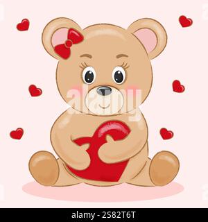 Süßer Bär, der das Herz in den Händen hält. Stock Vektor