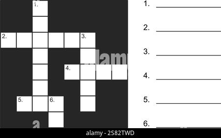 Einfaches leeres Kreuzworträtsel mit sechs Wörtern, die im Vektor gelöst werden können Stock Vektor