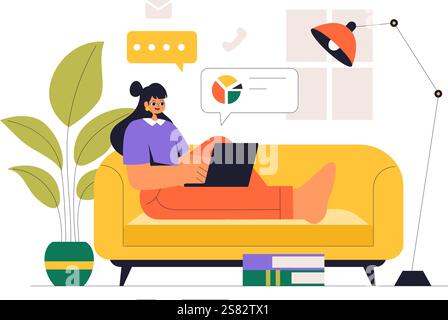 Remote Working Setup Vektor-Illustration einer ausgewogenen Arbeitsumgebung mit Flextime, die Flexibilität und Produktivität von zu Hause aus betont Stock Vektor