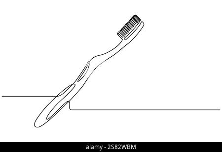 Durchgehende eine Linie Zeichnung von Zahnbürste und Zahnpasta, eine Linie Kunst Zahnbürste und Zahnpasta Vektor Illustration. Stock Vektor