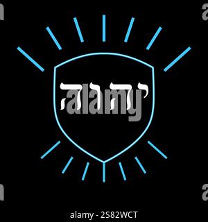 Satz hebräischer Buchstaben, die das Wort YHWH bilden, auch Tetragrammaton genannt, auf schwarzem Hintergrund. Stock Vektor