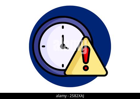 Verzögerungssymbol. Symbolstil für farbige Umrisse. Uhr mit Ausrufezeichen. Symbol für Uhrzeit und Datum. Vektorillustration für Zeitelemente Stock Vektor