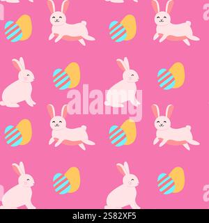 Verspielter osterhase und farbenfrohe Eiermuster für festliche Designs. Stock Vektor