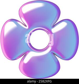 Abstrakter holographischer 3D-Aufkleber der Blume isoliert auf weißem Hintergrund Stock Vektor