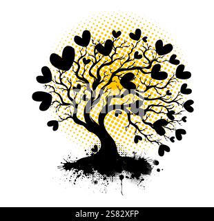 Baum mit Herz-Grafik. Alles Gute zum Valentinstag. Handgezeichnet. Nicht AI, Vektorillustration Stock Vektor