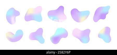 Freiform-holographische Formen. Satz abstrakter Gradientenflüssigkeiten. Trendiges minimales Design. Illustration des flachen Vektors Stock Vektor