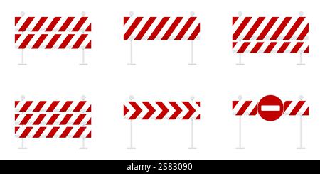 Hürden und Absperrungen mit Schutzband und Sicherheitsausrüstung für Straßensperren Stock Vektor