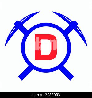 Initial Letter D Mining Logo kombiniert mit Pickaxe Symbol Vector Template Stock Vektor