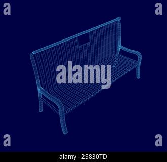 Blaue Bank mit blauem Hintergrund. Die Werkbank wird in einem 3D-Format angezeigt. Die Bank ist aus Holz und hat eine blaue Farbe Stock Vektor