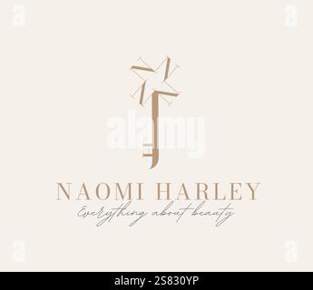 Beauty-Label-Schlüsseldesign mit Naomi harley-Zeichnung im Vintage-Art-Stil auf beigefarbenem Hintergrund Stock Vektor