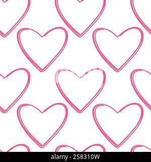 Die Herzen von Freehand Outline bilden ein nahtloses Muster in trendigem Pink. Hintergrund der Begrüßung am Valentinstag. Isolierte Vektor-Illustration Verpackung, Hintergrundbild Thematische Karte, Etikett oder Web-Promo-Banner, Faltblatt Stock Vektor