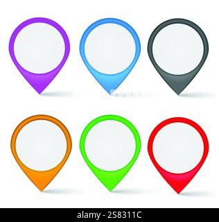 Set aus mehrfarbigen Kartenmarkierungen. Navigationsmarkierungen Stock Vektor