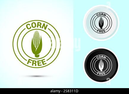 Illustration des Symbols „Maisfrei“. Natürliche Produkte, Allergene, Lebensmittelunverträglichkeit Stock Vektor