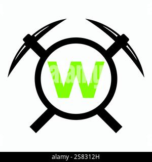 Initial Letter W Mining Logo kombiniert mit Pickaxe Symbol Vector Template Stock Vektor