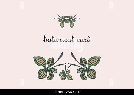 Handgezeichnete botanische Pflanzen isoliert auf beigefarbenem Hintergrund. Trendige florale künstlerische Vektor-Illustration. Grafikdesign mit Platz für Hochzeitseinladungen Stock Vektor
