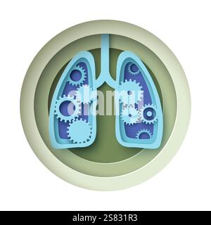Menschliche Lungen interne Organarbeit Prozess Papier geschnitten Handwerk Vektor Illustration Stock Vektor