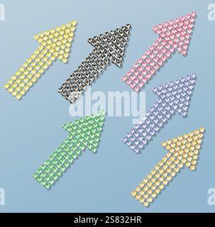Ein Satz Pfeile aus den leuchtenden bunten Steinen. Designelemente. Stock Vektor