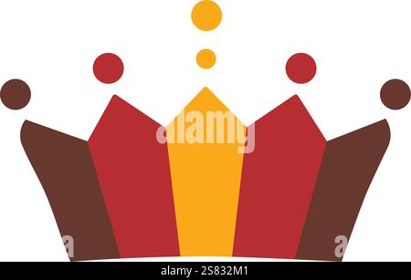 Modernes geometrisches Kronenlogo in Rot-, Orange- und Brauntönen mit kreisförmigen Elementen für ein königliches, aber minimalistisches Design Stock Vektor
