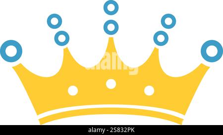 Goldenes Kronenlogo mit blauen runden Akzenten, symbolisiert Königswesen, Luxus und Prestige in minimalistischem Vektordesign Stock Vektor