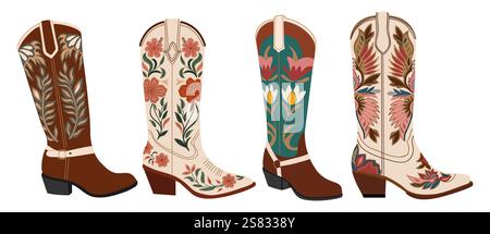 Set von verschiedenen Paaren von Cowgirl Stiefel Vektor Stock Vektor