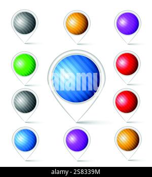Satz farbenfroher Marker. Navigationskarten-Markierungen Stock Vektor